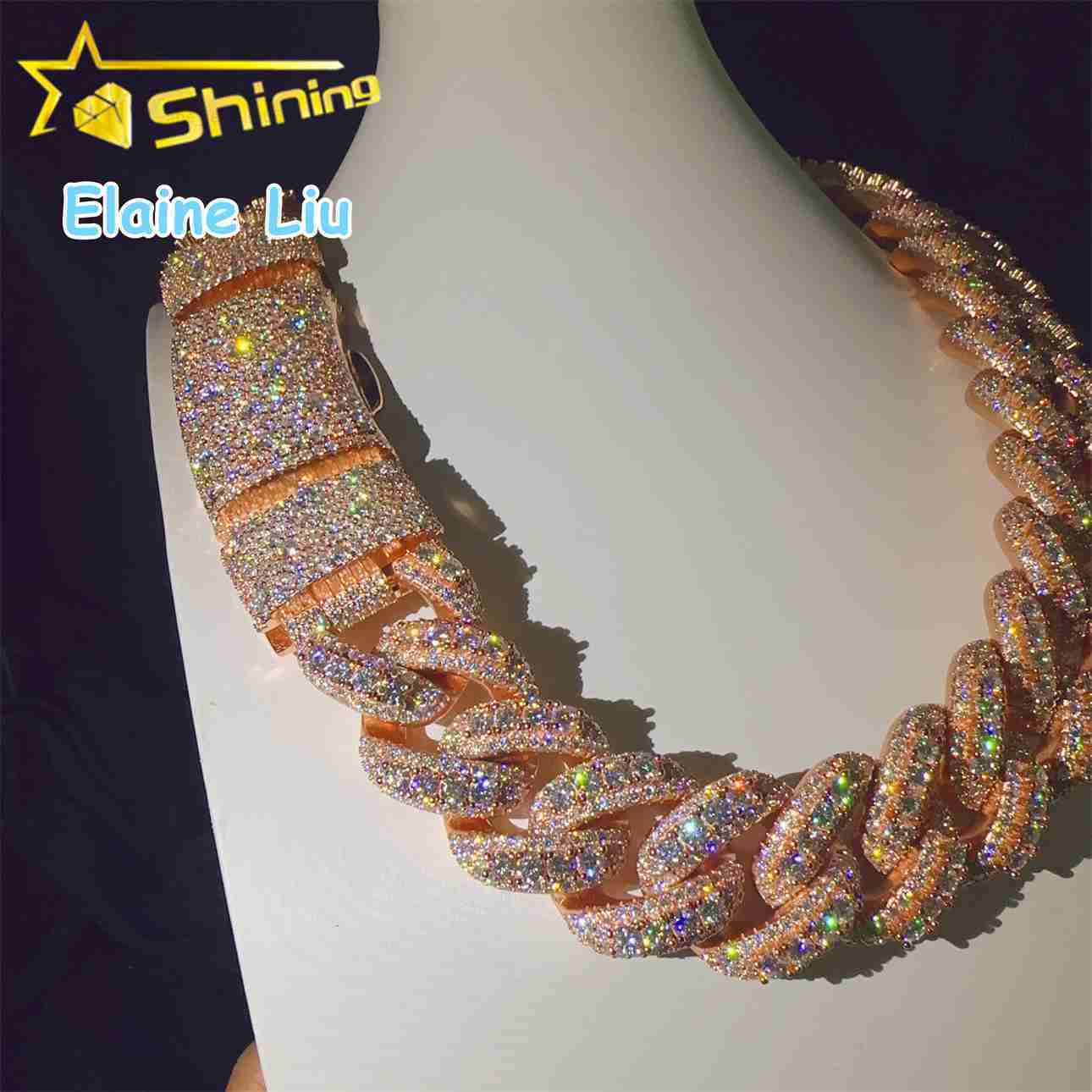 Sterling Silver 925 28mm VVS Moissanite Diamond Cuban Link Chain Moissanite Hip Hop Jewelry Cuban Link Chian Necklace