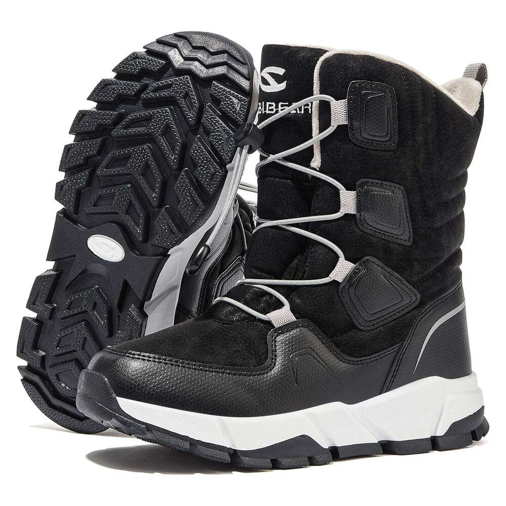 HOBIBEAR Kids Snow Boys Girls Mid Calf Waterproof Shoes Warm Faux Fur Lined Insulated Elastic Band Winter Boots