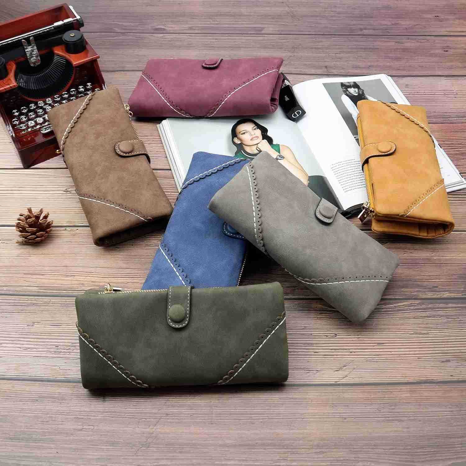 Women Vegan Leather Wallet Bifold Clutch Large Capacity Card Organizer Buckle Long Purse for Girls Candy ColorZ250910