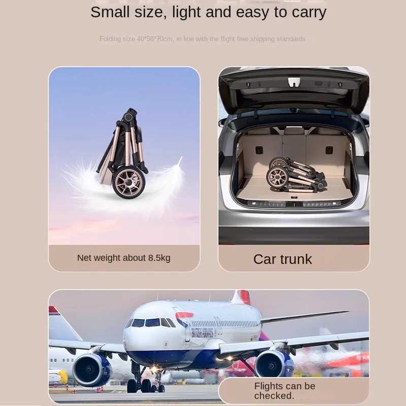 Baby Stroller Can Sit or Lie Down High Landscape Lightweight Carrying Boarding Foldable Twoway Threespeed Adjustable Stroller W250910
