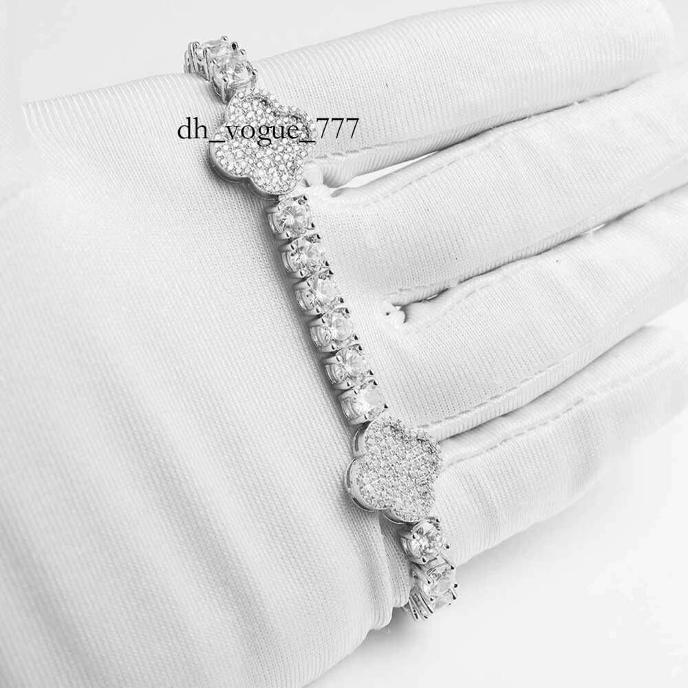 5MM Leaf Clover Bracelet 14K Gold Iced Out Jewelry for Women Elegant Gift with Sparkling Moissanite