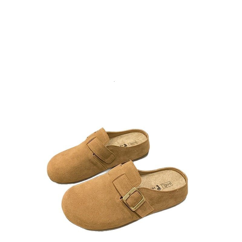 Japanese style shoes autumn new designer shoes thick sole closed toe half slippers soft leather soft sole outdoor lazy fishing slippers