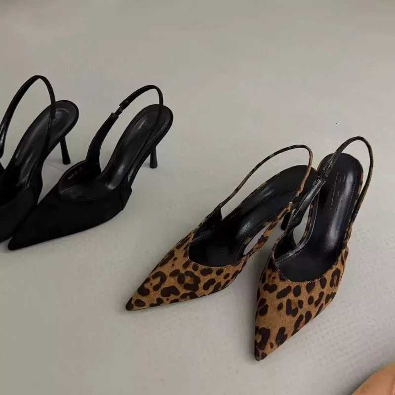 New Fashion Belt Buckle Strap Pointed Toe Women Pumps One Kick Bare Heels Baot Shoes Leopard Print Sexy Dress Sandalias De Mujer W250910