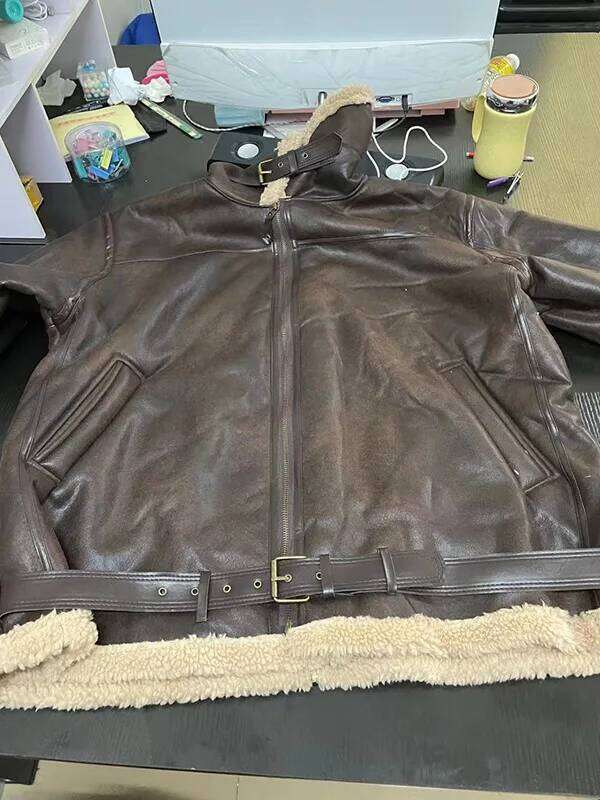 Designer Clothing 2025 Sleeve Coats Winter Jackets Leather And Fur Integrated High Quality Thick Dark Coffee Colored Long Sleeves Men Clothing Luxury 