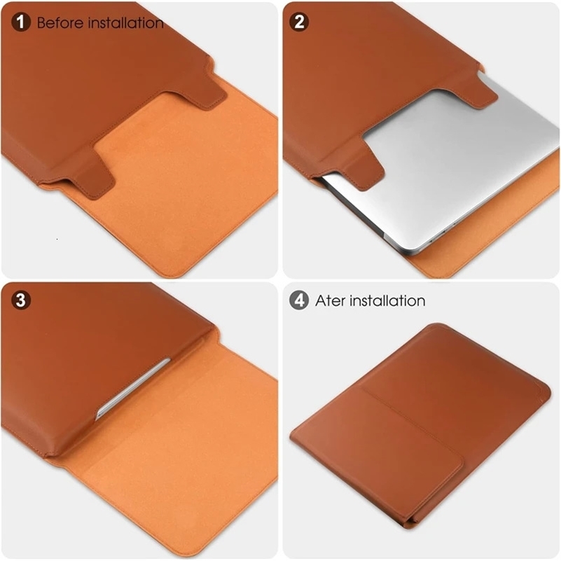 Portable Leather Laptop Sleeve Case Bag for Macbook Air 12 13 14 15 16 Inch M5 M4 M3 M2 Chip Mac Book Pro Adjustable Stand Cover 250909