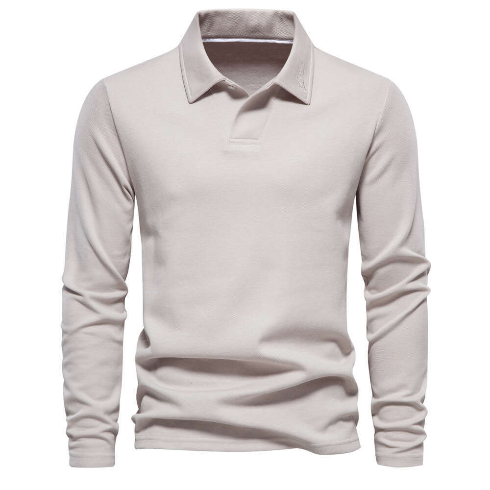 Spring Autumn New Men's Washed Long Sleeve Casual Solid Color Top with Collar, Trendy Lapel and Versatile Polo