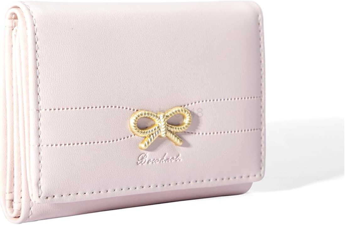 Fashion Wallets Girls Cute Small Bow Wallet Aesthetic Card Holder Bifold Wallet Coin Purse Cash Pocket with Zipper for Women BiFold Wallet PinkZ250910