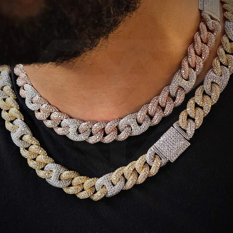 Wholesale 15mm Two Tone Mariner Cuban Link Chain Necklace Micro Pave CZ Moissanite Diamond Hip Hop Style for Wedding Gifts