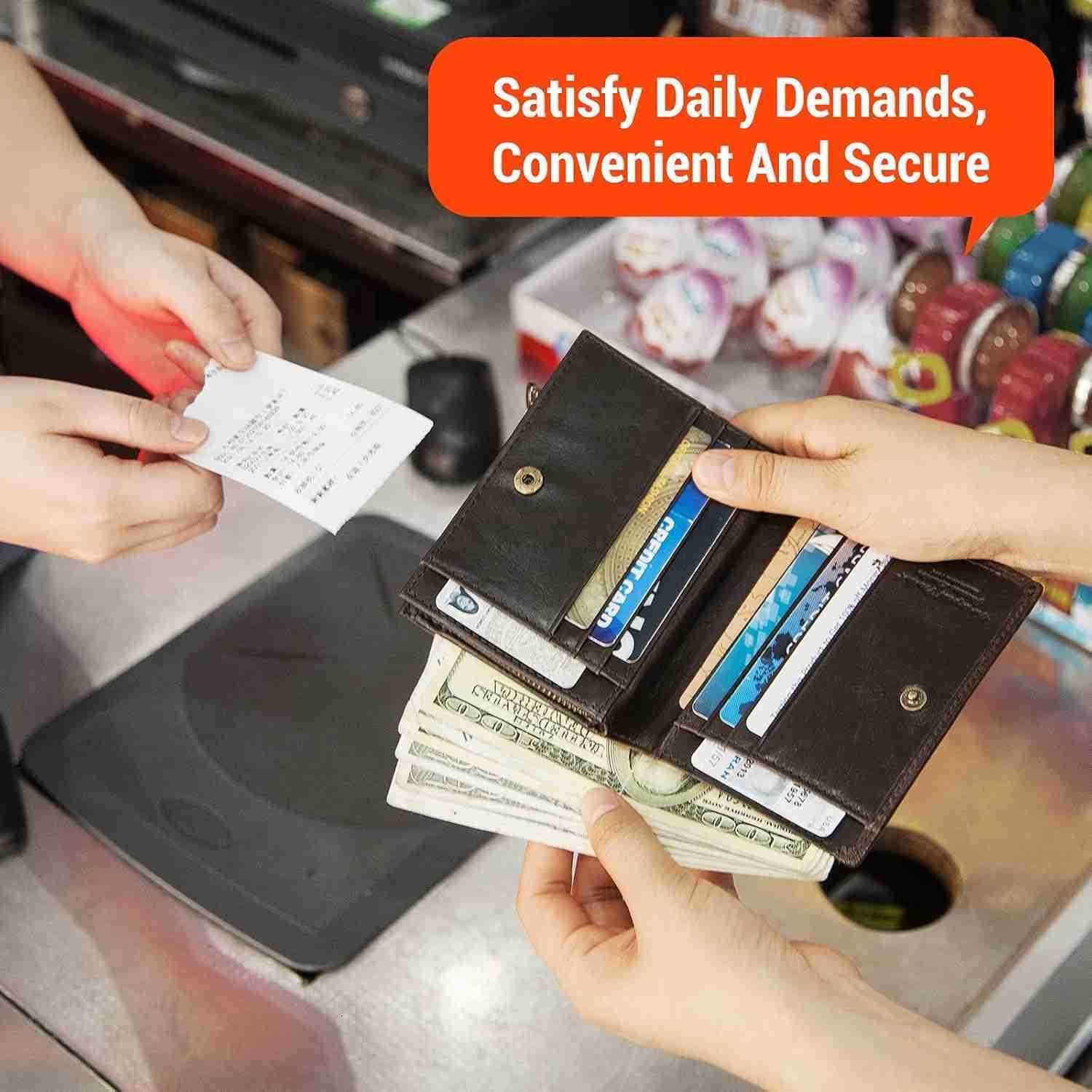 Chain Wallet for Men Genuine Leather Bifold Wallets Rfid Blocking Men Purse with Zipper Coin Pocket CoffeeZ250910