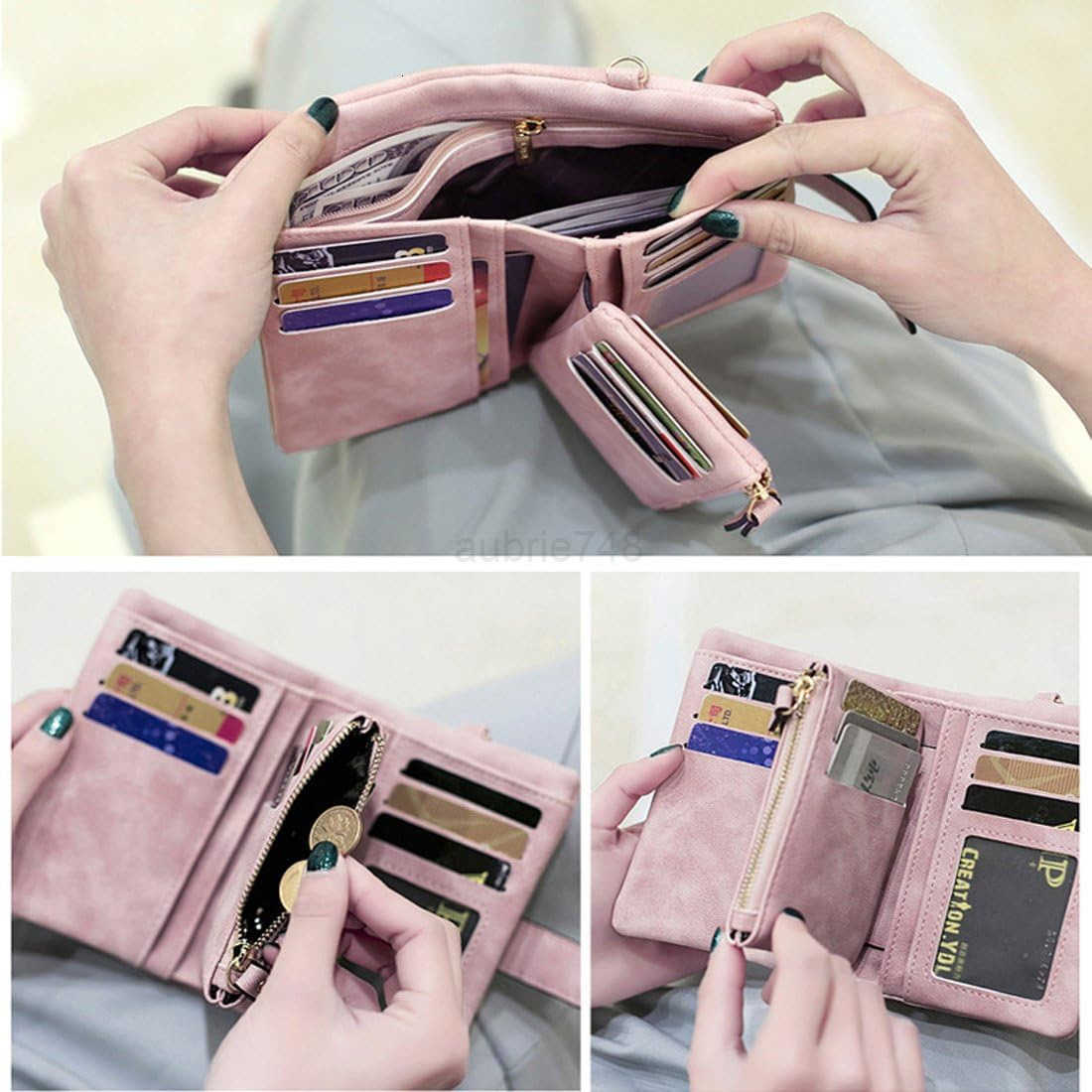 Wallets for Women Bifold Small Rfid Soft Leather Ladies Wallets Trifold Womens Wallets Billfolds Mini Wristlet Clutch Cute Zipper Coin Purse with Wris