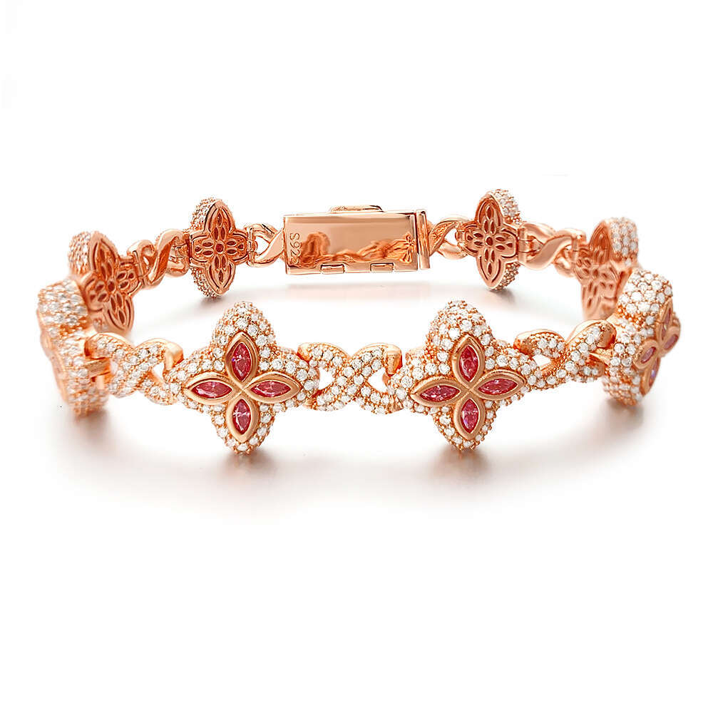 15mm New Marquise Flower Design Colorful Sliver Hip Hop Jewelry Iced Out Cuban Link Moissanite Bracelet