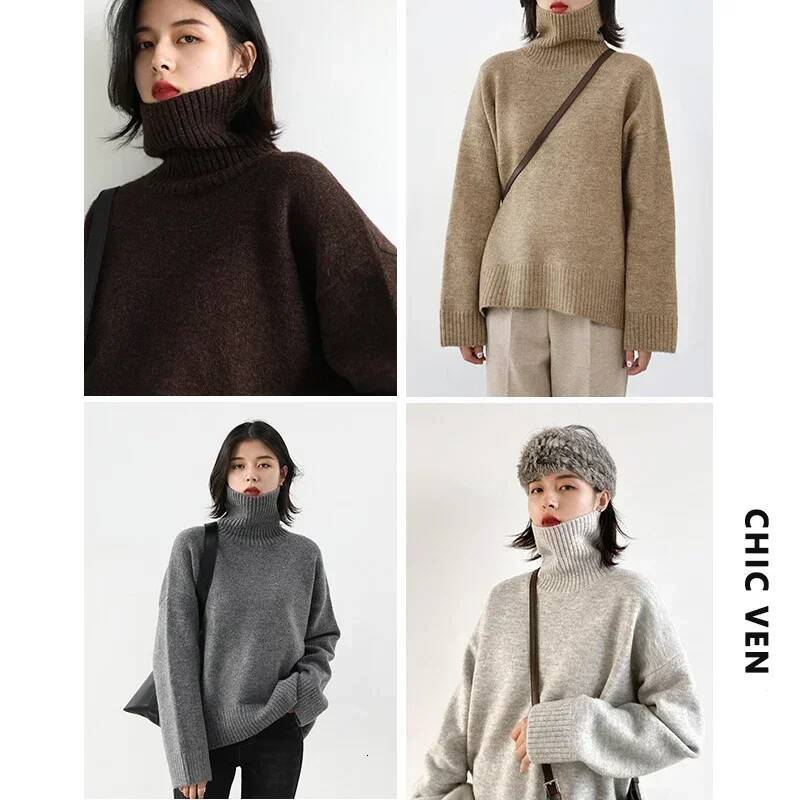 CHIC VEN Korean Women's Sweater Loose Turtleneck Sweaters Warm Solid Pullover Knitwear Basic Female Tops Autumn Winter 2022 dongdumaoyi