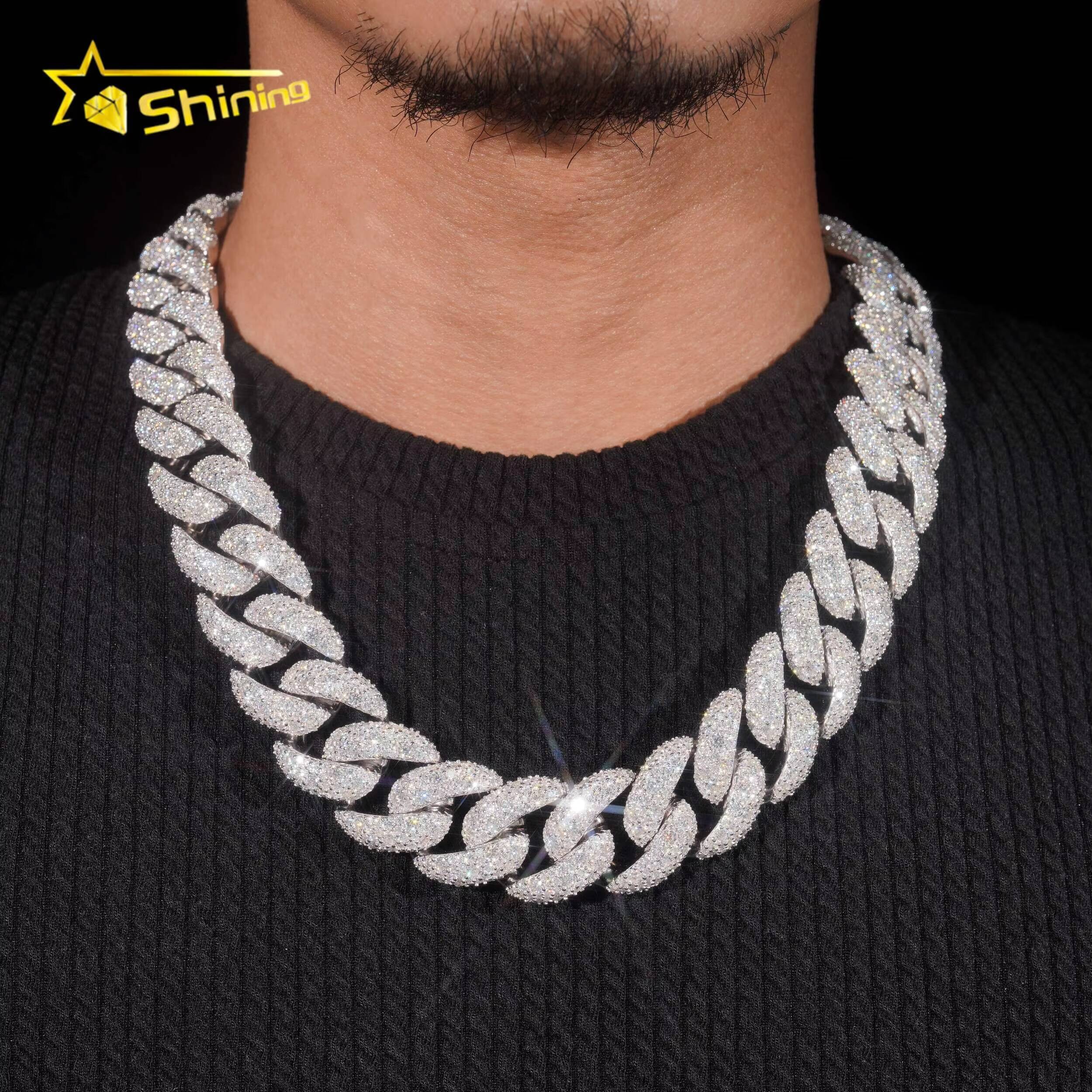 Big Heavy Cuban Chian Vvs Moissnaite Iced Out Jewelry Sterling Silver 925 White Gold Plated 24mm Mens Mosaic Hip Hop Necklace