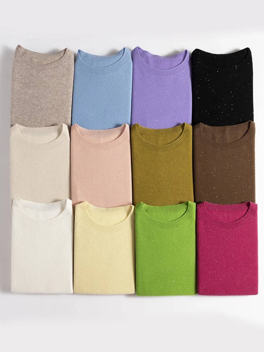 SuyaDream, 100%Merino Wool Pullovers for Woman, Round Neck, Short Sleeved Sweaters, 2025 Fall Winter Soft Warm Top, Pink, Olive dongdumaoyi