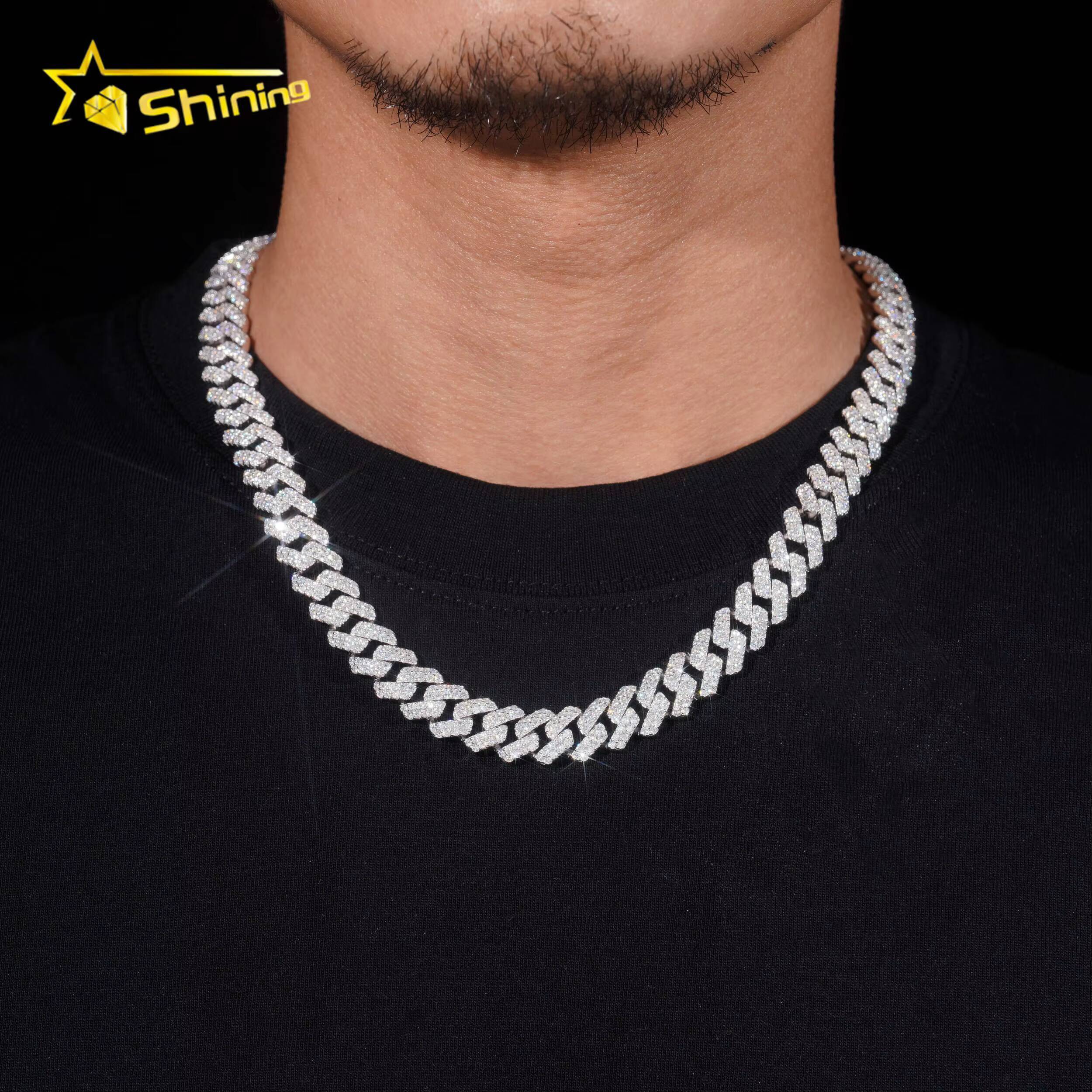 On Sale Hip Hop Jewelry 12mm Solid 925 Sterling Silver Men Necklace Bracelet Iced Out VVS Moissanite Cuban Link Chain