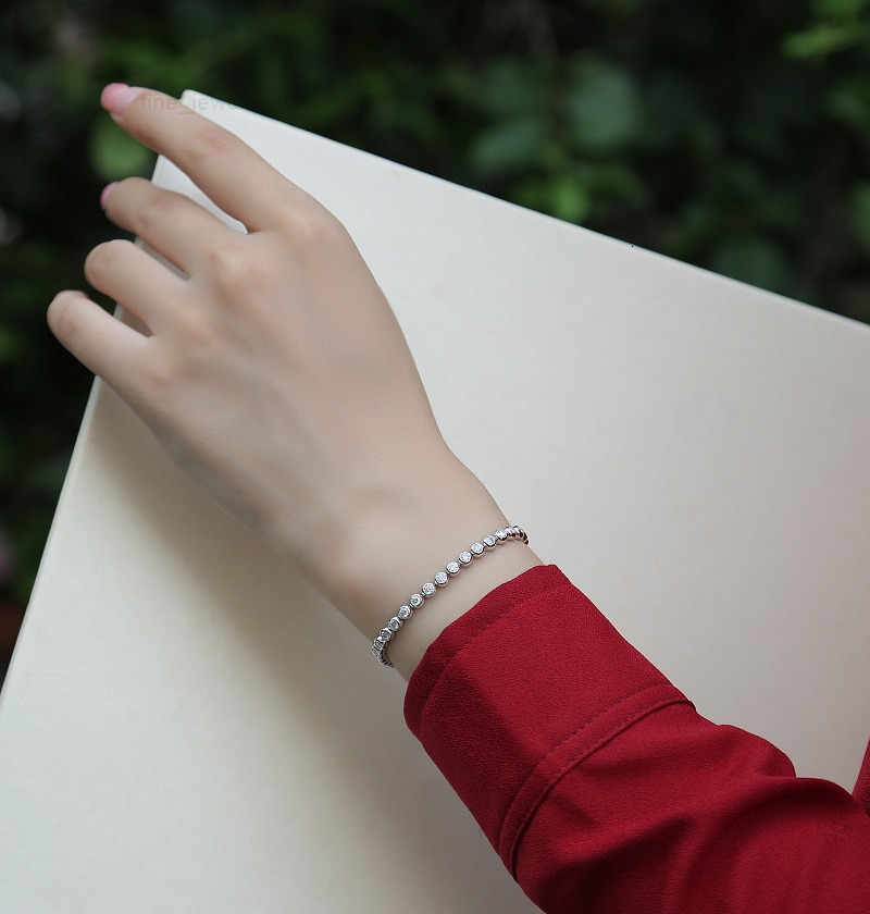 925 Sterling Silver Bracelet Round Brilliance Iced Out Moissanite Diamond Women Men Jewelry Tennis Chain Bracelet