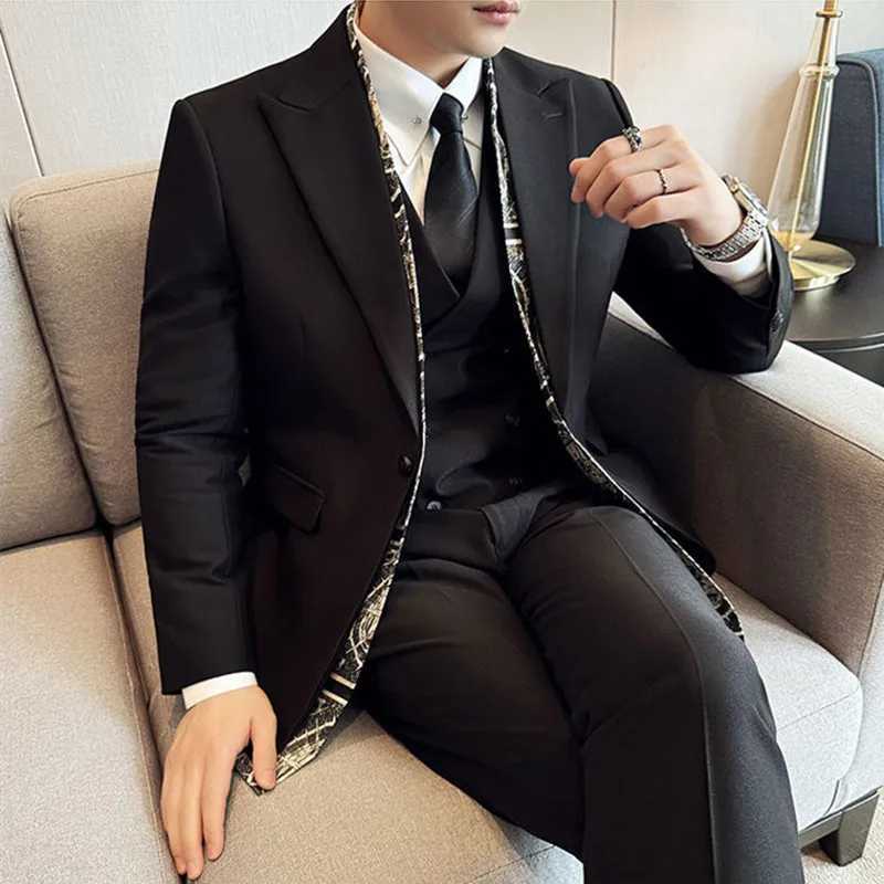 JacketPantsVest Fashion Men Solid Color Scarf Collar Suits Gentleman Court Wedding Banquet Party Tuxedo Slim Fit 3 Piece Set W250910
