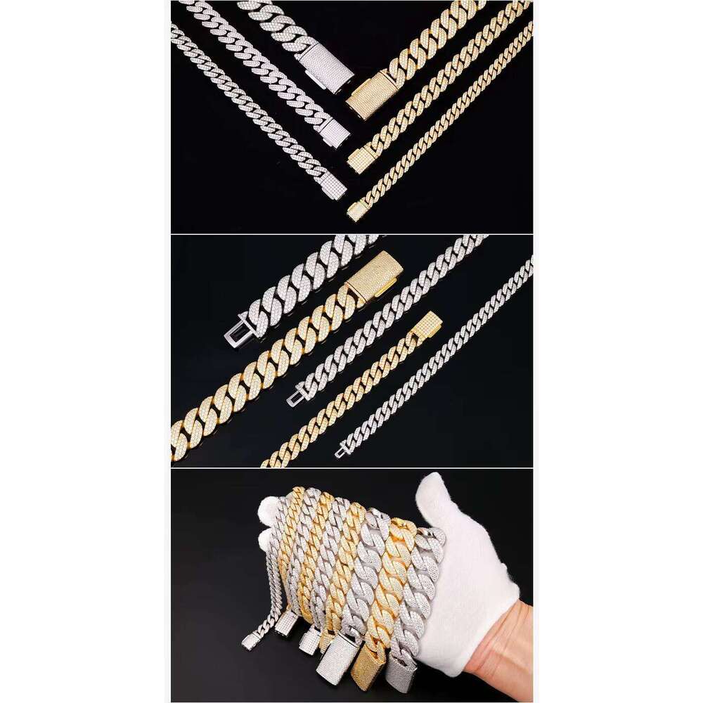 High Quality Men Miami 8 10 12 14 18 20mm Gold Plated Sier Iced Out Vvs Mossanite Moissanite Dia Cuban Link Bracelet