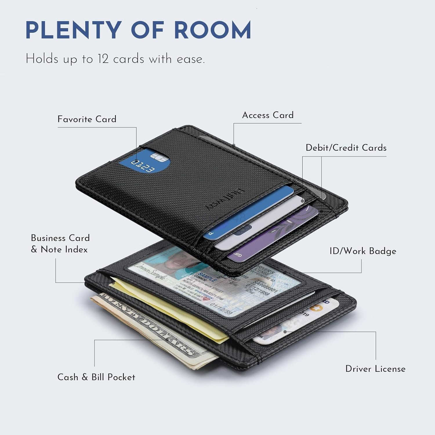Slim Minimalist Front Pocket RFID Blocking Leather Wallets for Men and Women Peak BlackZ250911