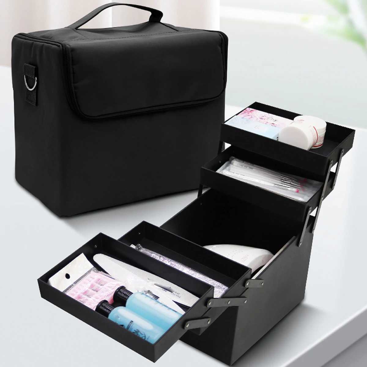 Folding Manicurist Toolbox Portable Cosmetic Bag Travel Makeup CaseXJ250910