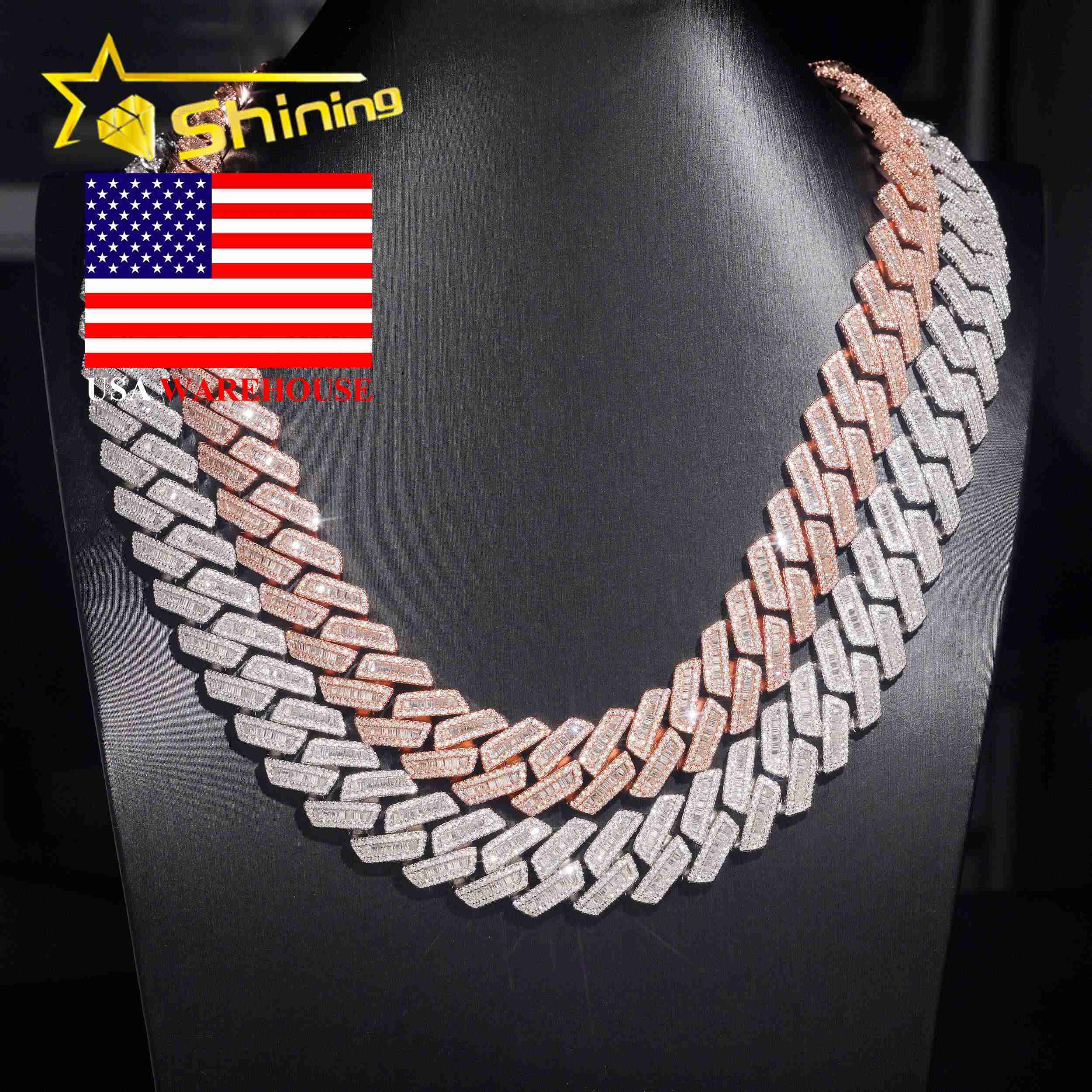Local Stock Fast Shipping 925 Silver Hip Hop Rapper 18mm Iced Out VVS Moissanite Cuban Link Chain
