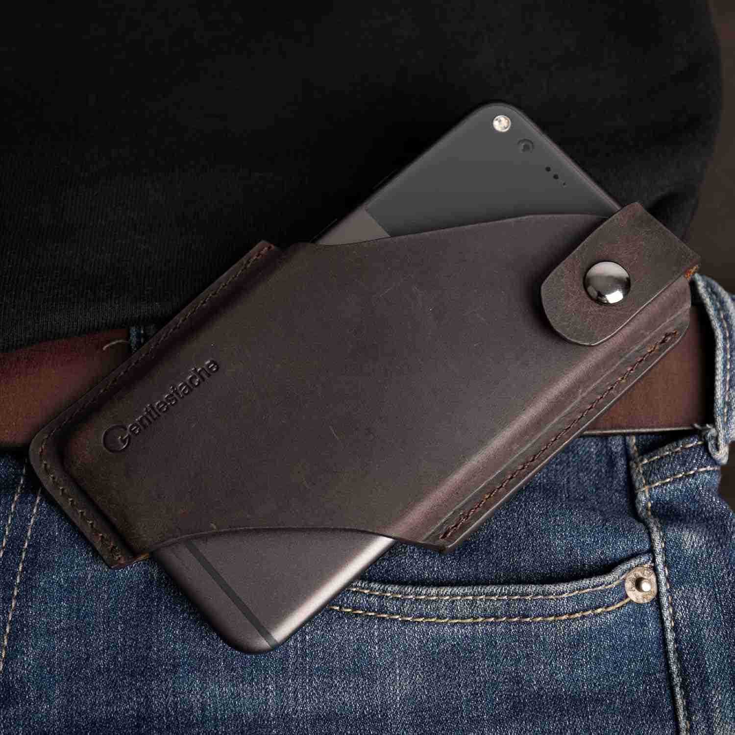 Leather Cell Phone Holster with Belt ClipLeather Pouch for iPhone Belt Case LoopsLeather on BeltCell SheathLarge SizeDarkbrown Z250910