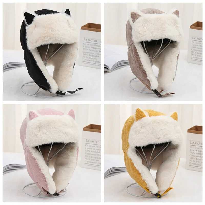Wen Warm Earmuffs Thicken Ear Flapped Hat Winter Cold Proof Warm Cotton Hat Cat Ears Winter Russian s G250910