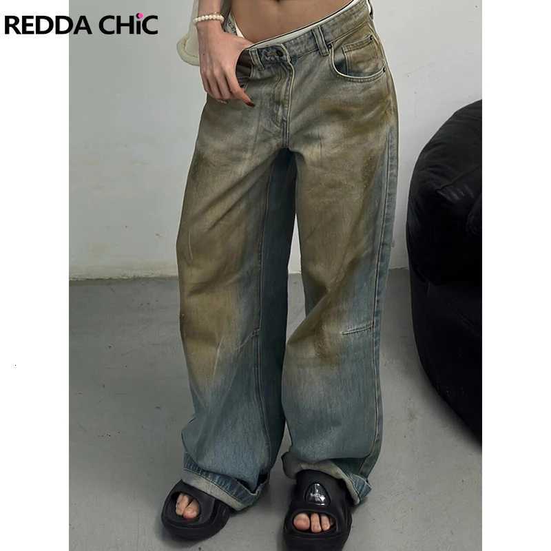 ReddaChic Vintage Wash Dirty Baggy Jeans Women Do Old Whiskers Unisex Casual High Waist Loose Wide Leg Pants Hip Hop Streetwear Z250910