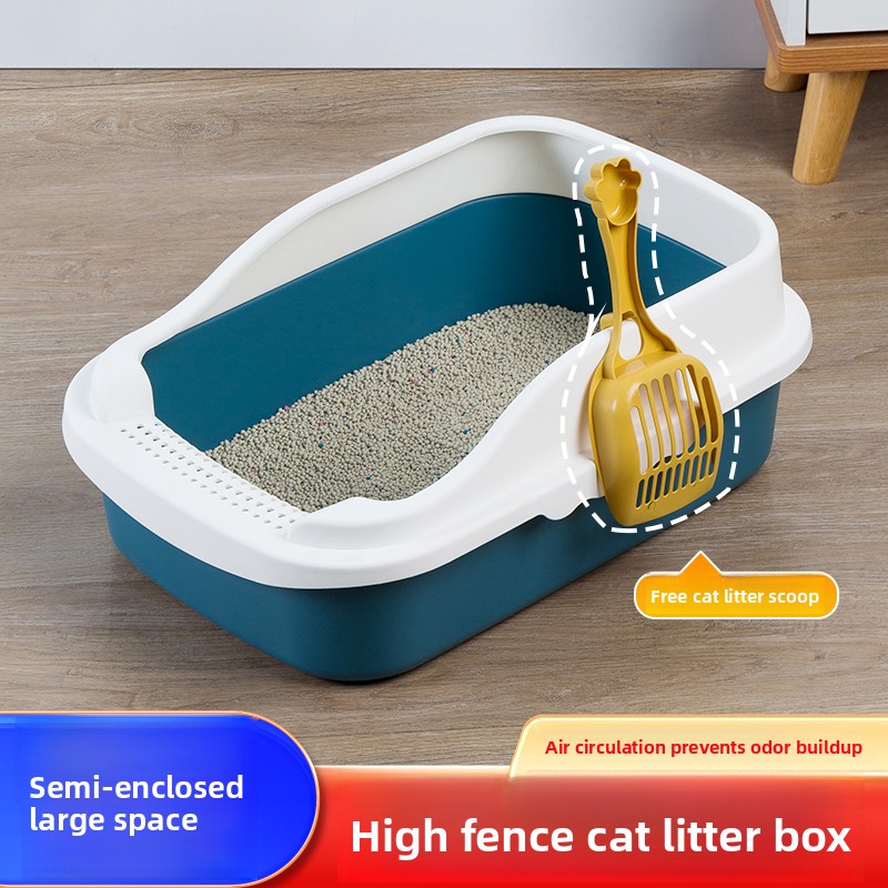 Open Top Cat Litter Box with High Sides & Scoop, Spacious Anti-Splash Litter Pan for Large Cats/Multi-Cat Household, Easy-Clean Detachable Cat Litter 