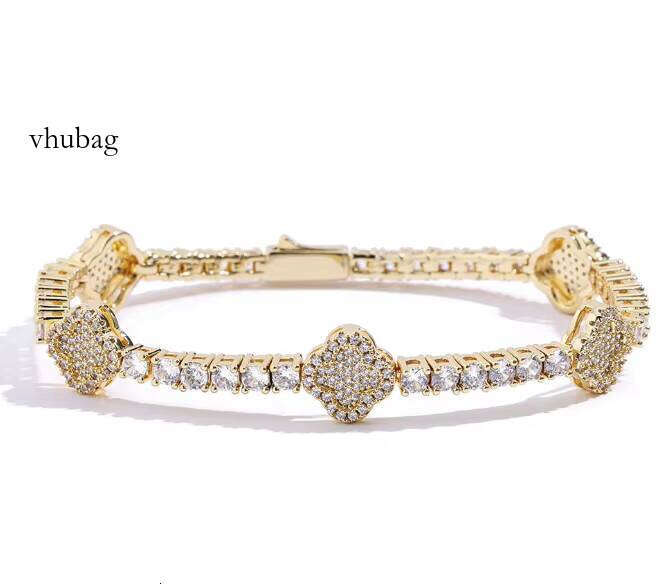 Fashion S Sier Tennis Link Bracelet Four Leaf Clover Charms Fourmm Mossanite 3MM 4MM Gold Plated for Parties Weddings Gifts
