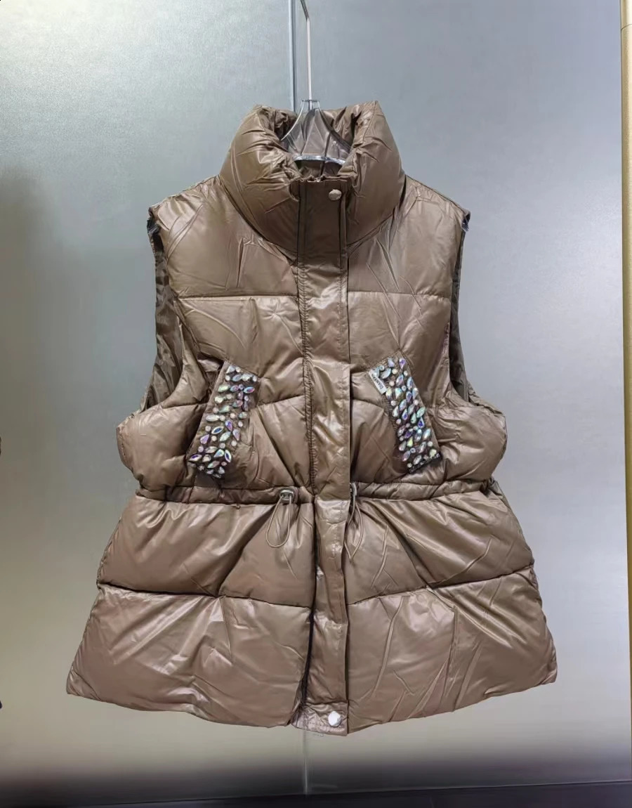 In Bling Diamonds Stitch Autumn Winter Sleeveless Outwear Coat Jackets for Womens Cotton Padded Thick Warm Vest Waistcoat 250823