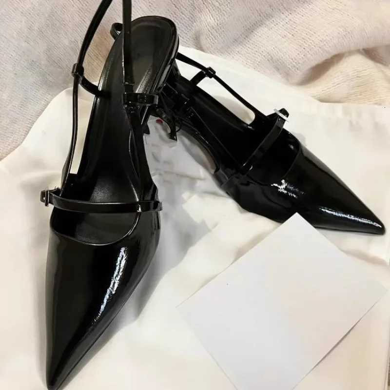 Black High Heel Women 2024 Summer Woman Pumps Pointed Leather Sexy Slingbacks Shallow Mouth Single Shoes For Sandals W250910