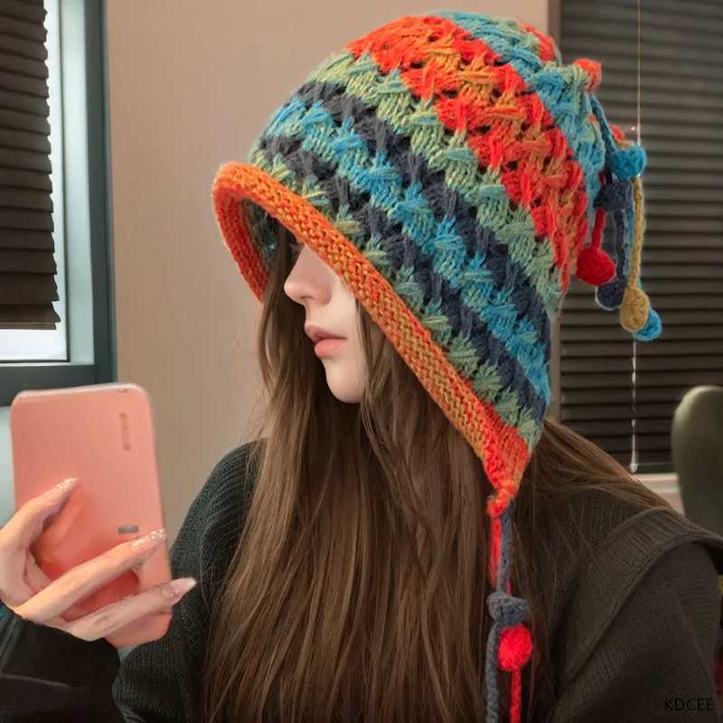 Wens Fashion Handmade Cold Warm Knitted Wool Colour Tassel Warm gear Haiall Ear Protection isure Beanie Hat G250910