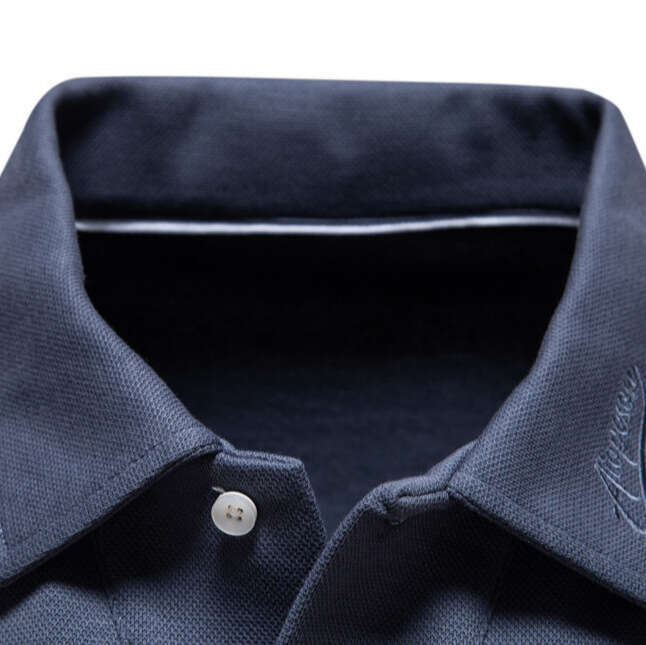 Spring Autumn New Men's Washed Long Sleeve Casual Solid Color Top with Collar, Trendy Lapel and Versatile Polo