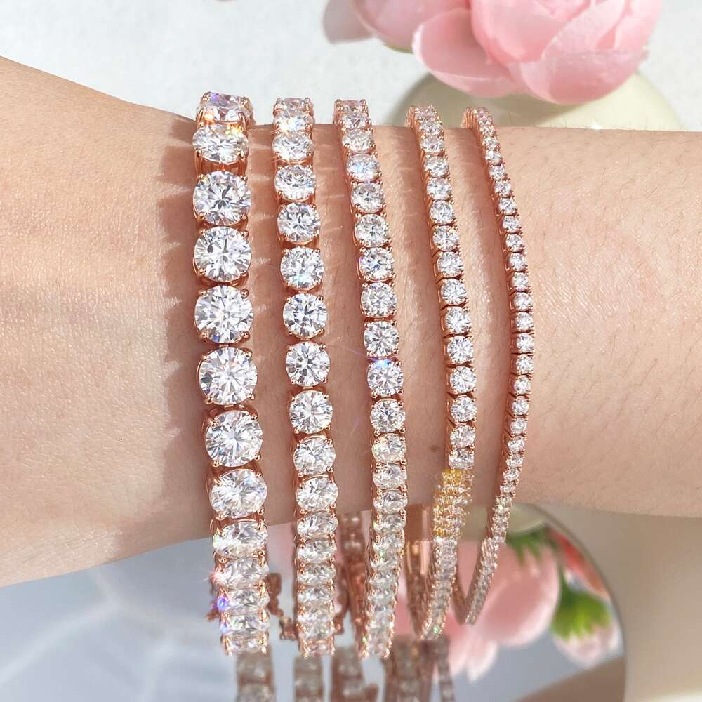 Fancy D Color White Moissanite Tennis Bracelet 2mm-6mm Brilliant Cut Dia S Gold Plated Wholesale Price