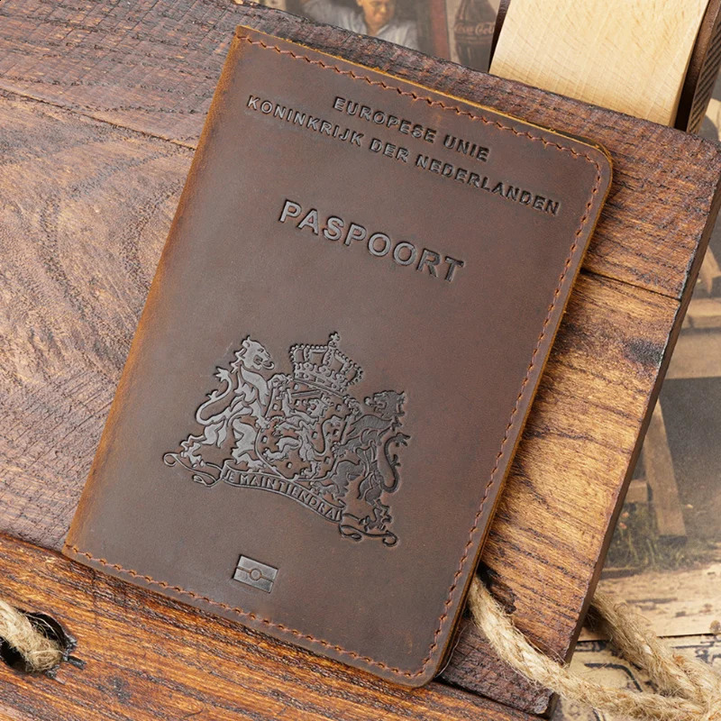 Genuine Leather Passport Cover for Netherlands Dutch Credit Card Holder Holland Passport Case Travel Wallet250906