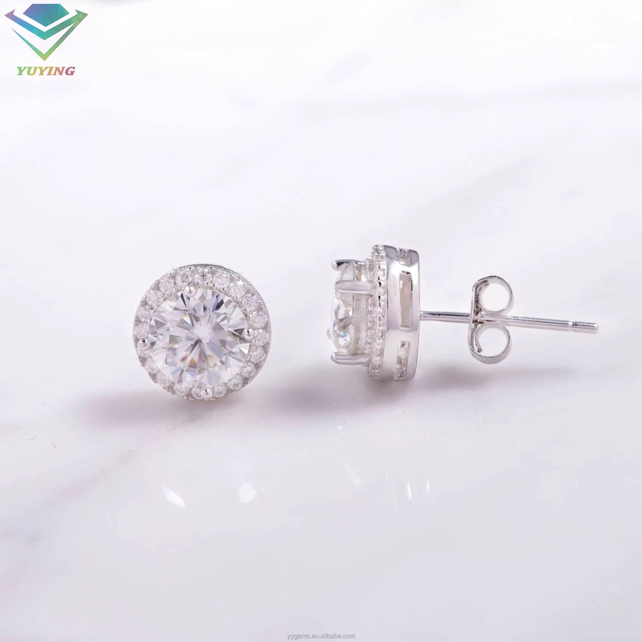 VVS Moissanite with 18k Gold Plated Round Diamond 4prongs 925 Silver Earrings for Fine Jewelry