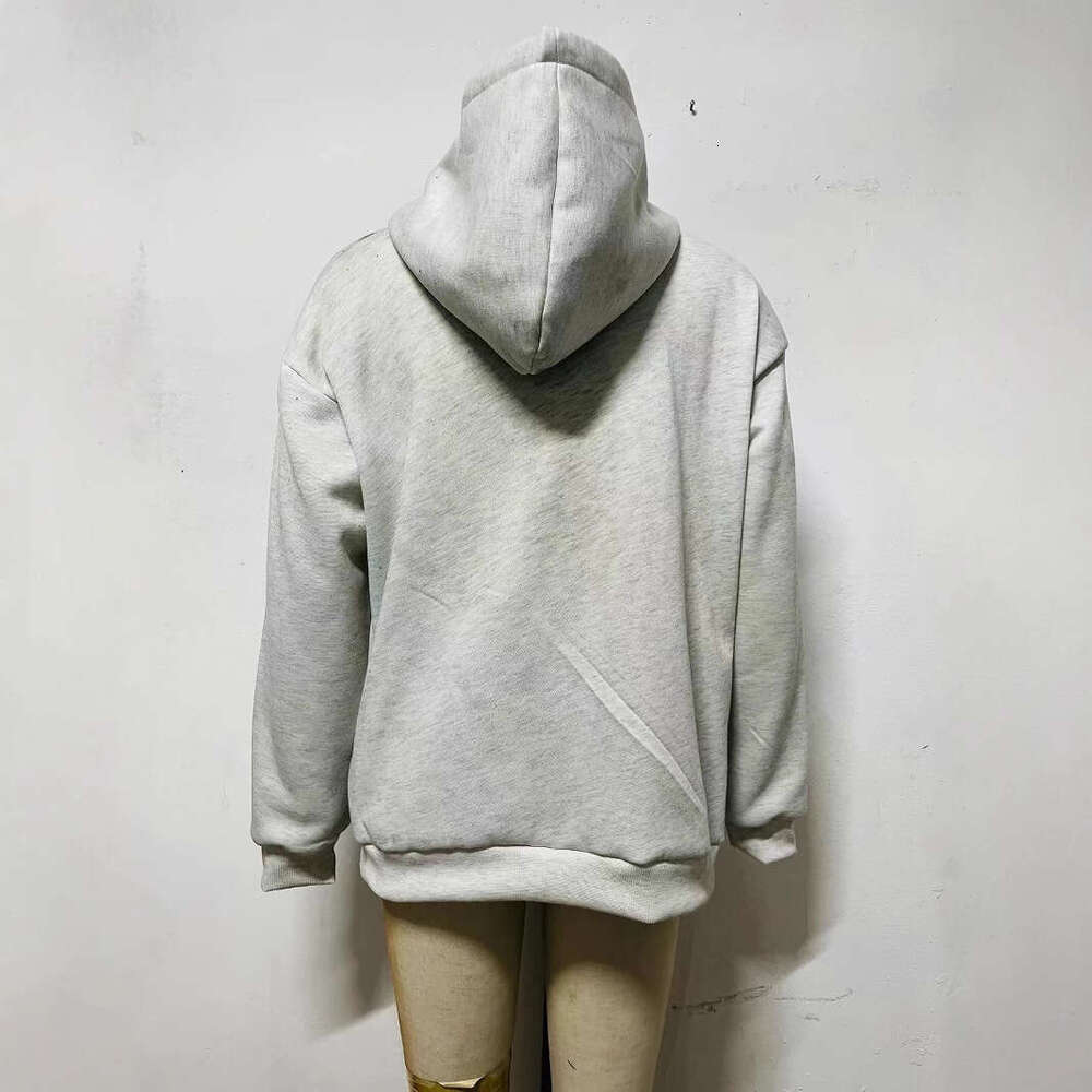 European and American Simple Gray Leopard Print Five-Pointed Star Loose Hooded Sweatshirt for Girls Basic Versatile Autumn Winter Pullover Top