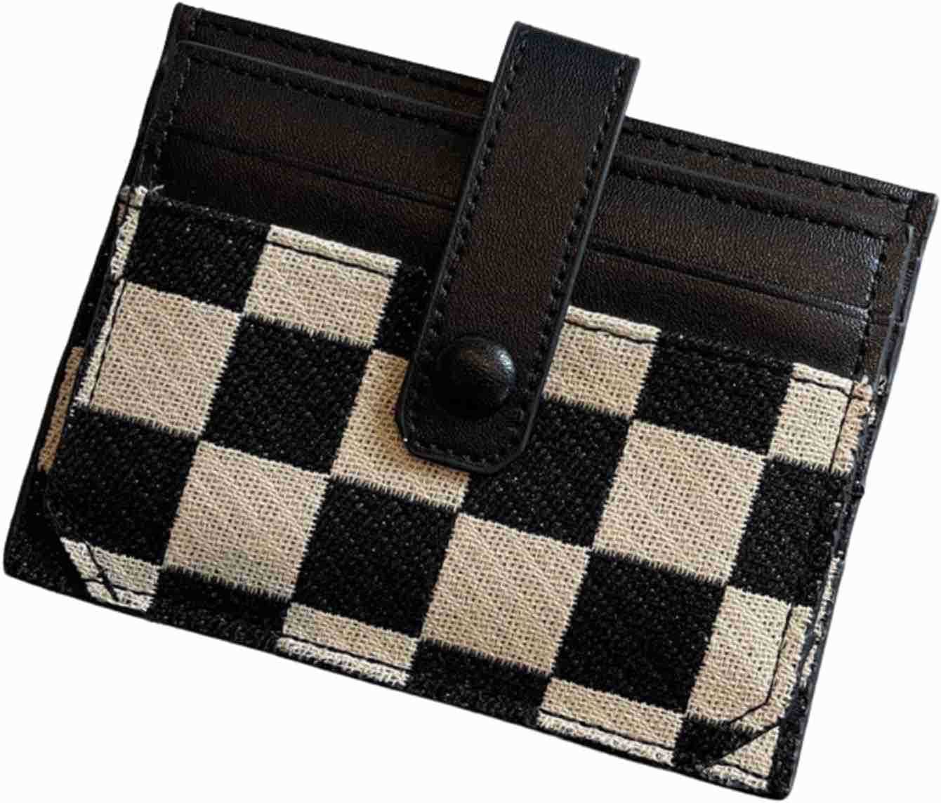 Cute Slim Card Holder Canvas Front Pocket Checkered Wallet Small CARD Case for Women BrownZ250910