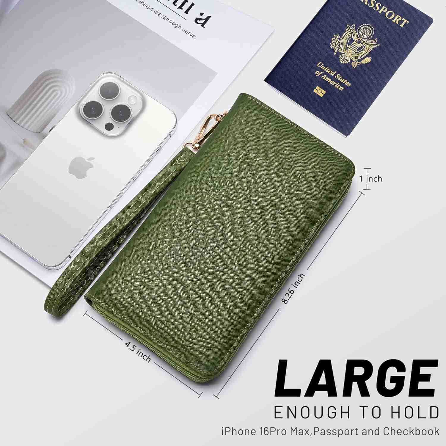 Womens Vegan Leather Clutch Wallet with Zip Hand Strap Large CapacityZ250910