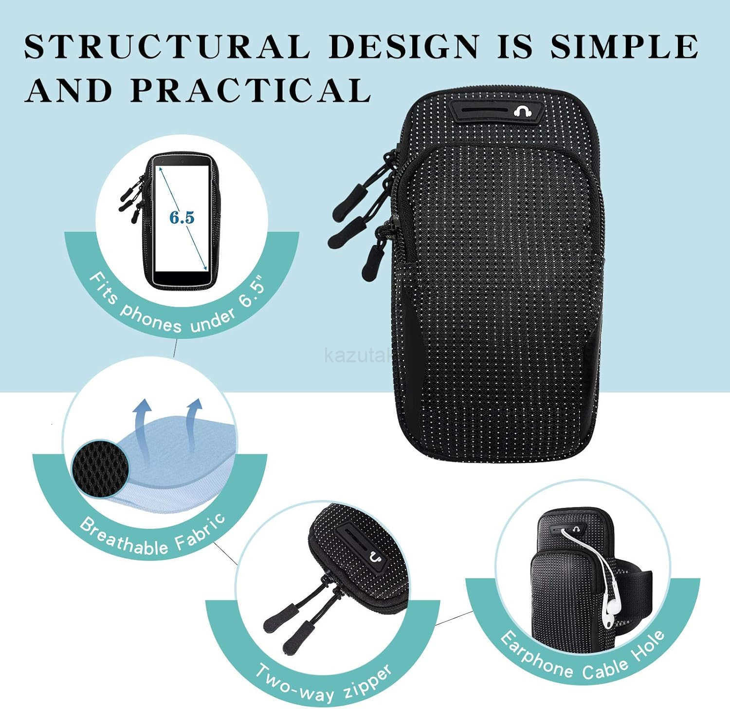 Sports Running Armband Adjustable Arm Bag Suitable for Outdoor Exercise Phone Case Holder Compatible with Phones Under 65 inches Regular Z250910