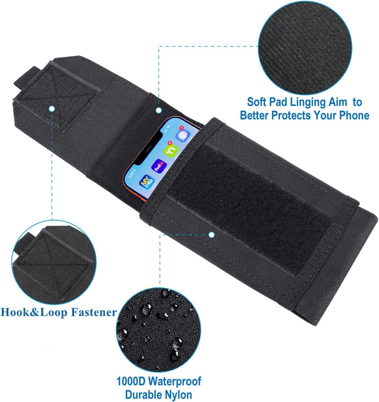 Tactical MOLLE Holster Army Mobile Phone Belt Pouch EDC Security Pack Carry Accessory Kit Waist Bag Case Compatible iPhone 13 14 15 Pro XS Max XR 7 8 