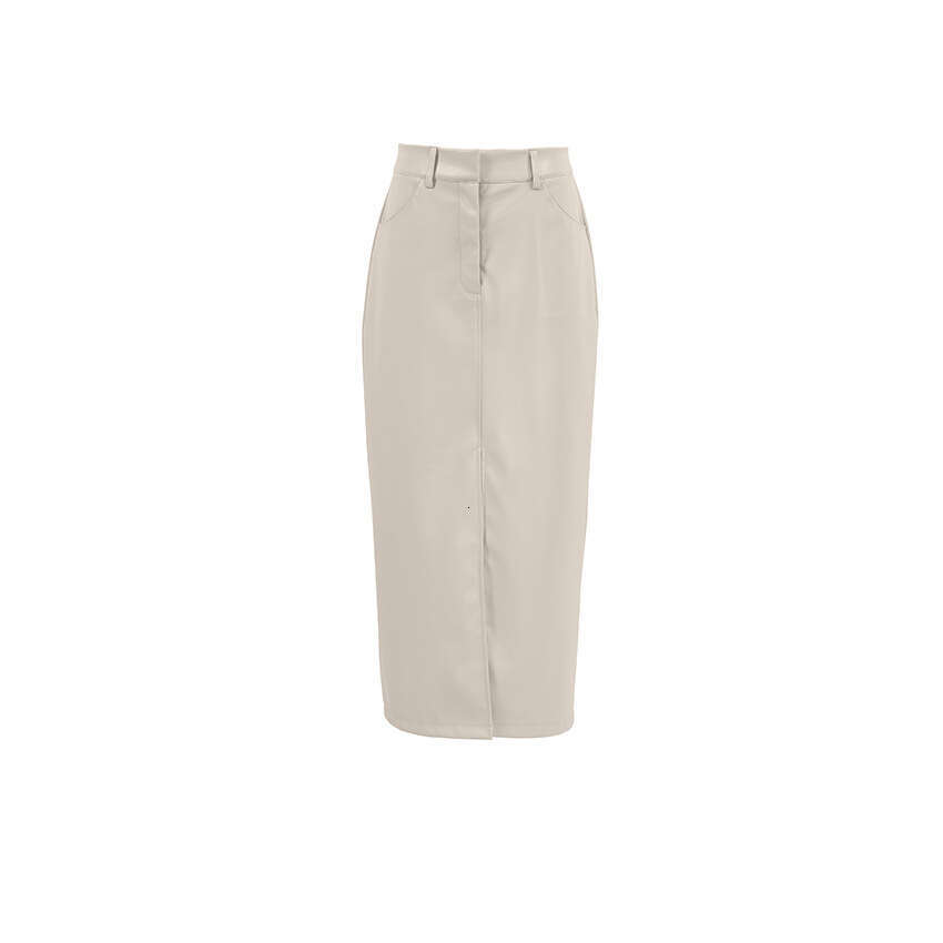 Fleece-Lined PU Leather Skirt With Split Design For Women, New Autumn/Winter Collection B3