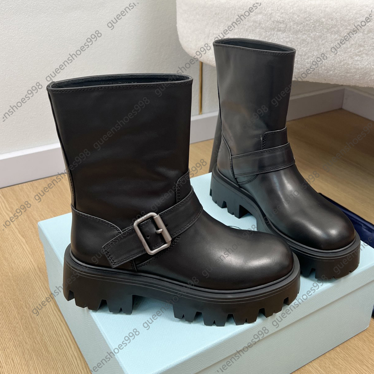 Fashion Platform Heel Half Boots Casual Leather Luxurious Designer Boot Women Gear Teeth Thick Sole Buckle Zipper Ankle Boot Sheepskin Suede Snow boots
