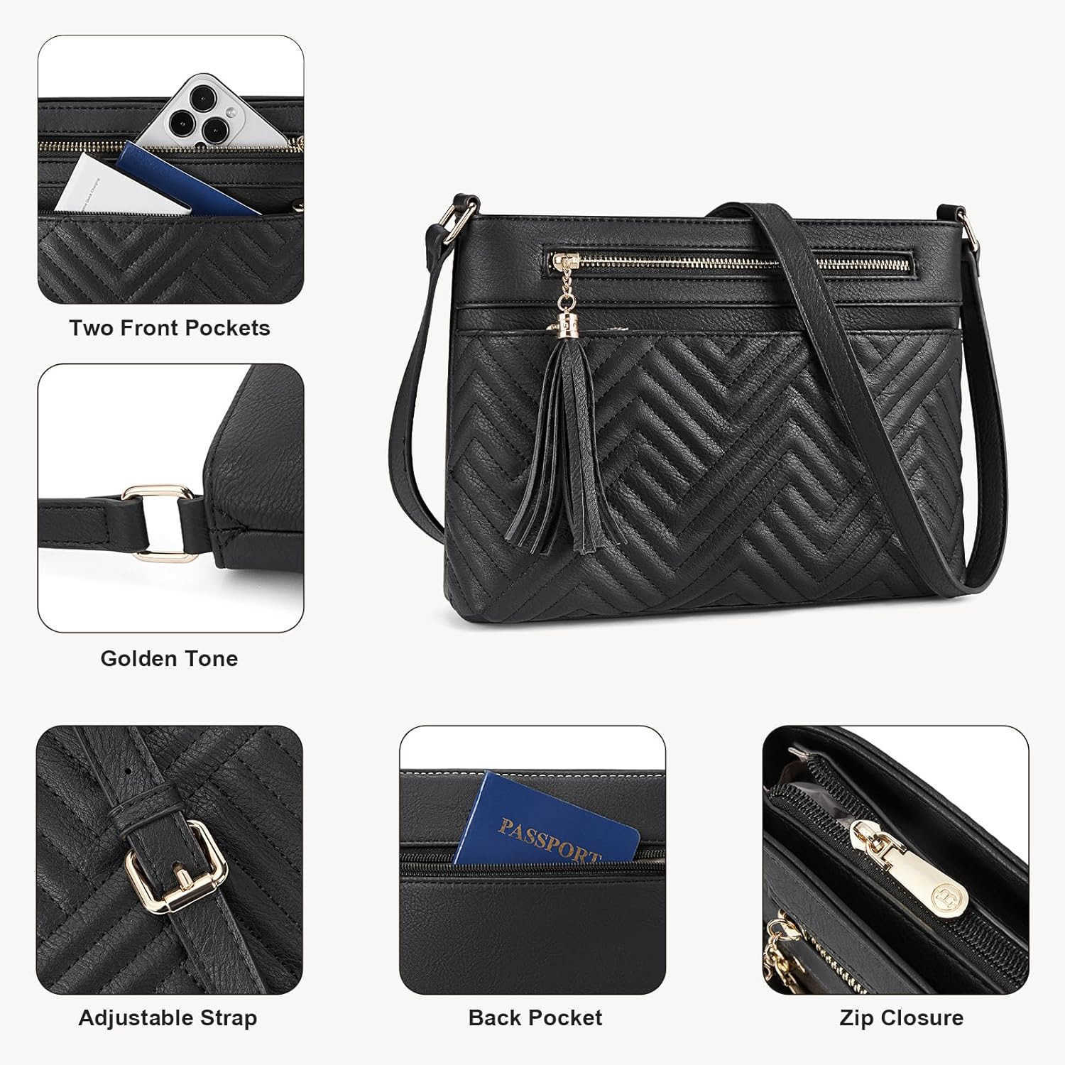 Crossbody Purses for Women Medium Shoulder Bag Quilted Handbags with Zipper Pocket M250910