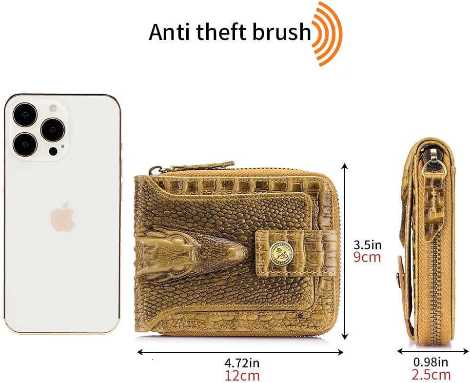 Crocodile patterned wallet Genuine Leather Wallet for Men Large Capacity ID Window Card Case with Zip Coin Pocket BrownZ250910