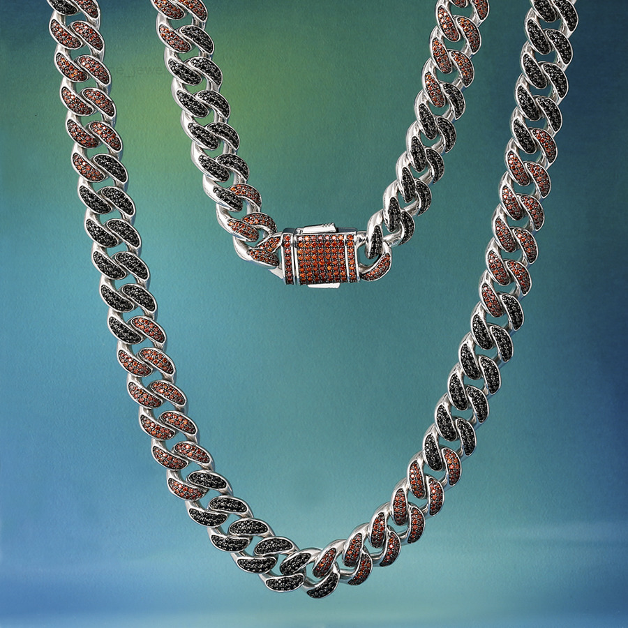 KRKC Wholesale 12mm 18inch BlackRed Color 5A CZ 2 Row Diamond Iced Out Hiphop Cuban Link Chain Necklace for Men