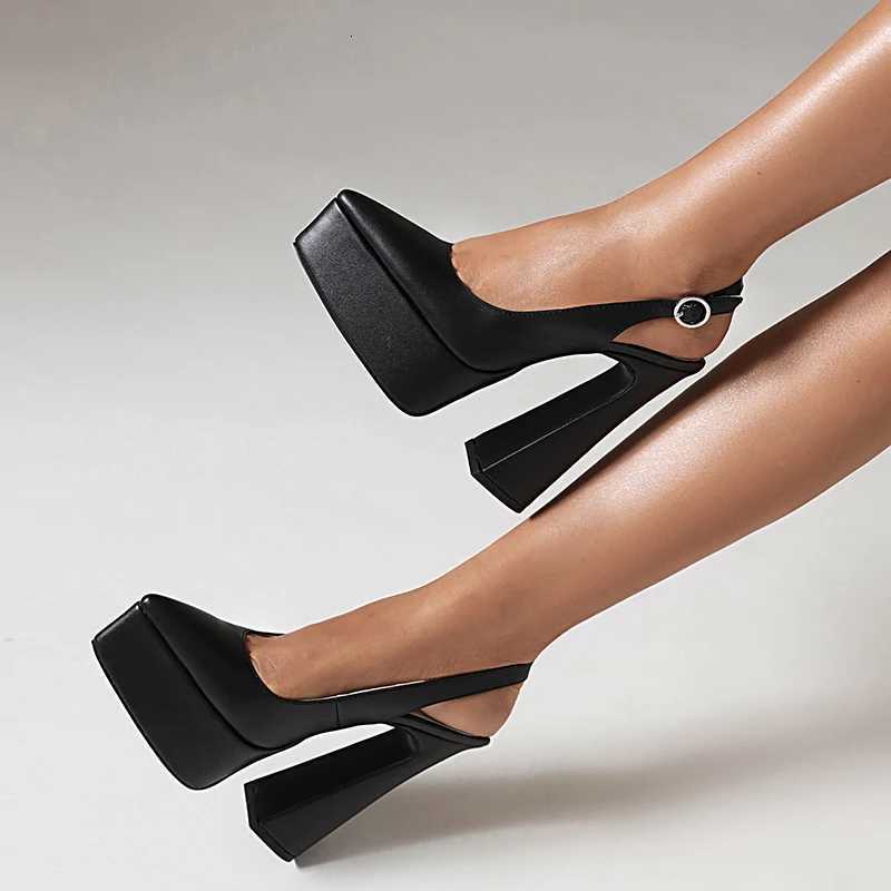LIHUAMAO Pumps high heel shoes women slingback heel pointed toe ankle strap platform shoes party office lady chunky heel W250910