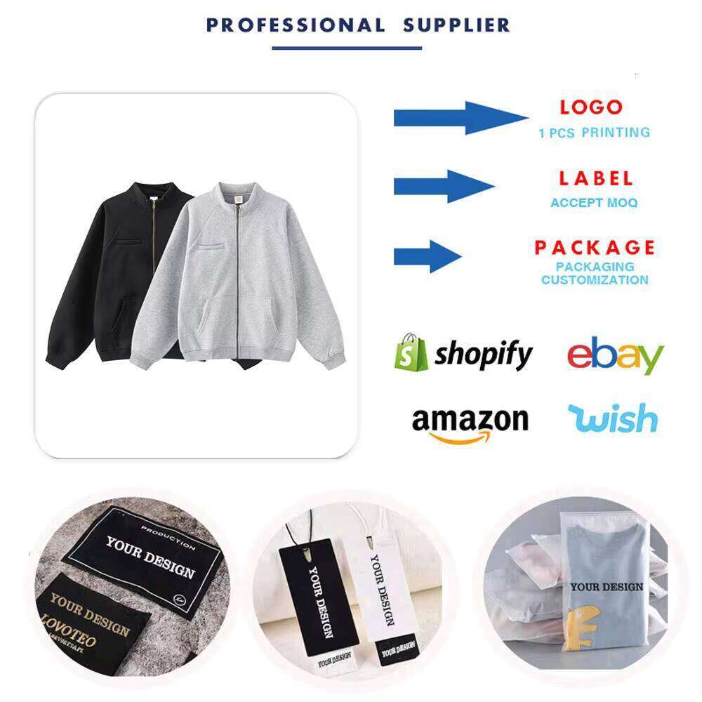 Logo Printed Heavy High-Quality Wool Oversized Zipper Hoodie