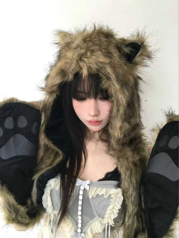Janese Kaii Cute Fur Scarf Hat Winter Keep Warm Y2k Aesthetic Fashion Vintage C Ears Women Hats Grunge StreetwearXJ250910